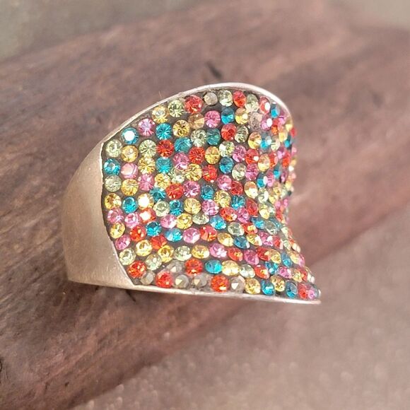 Sterling Anticlastic Multi-Colored Crystal Ring - Picture 3 of 11